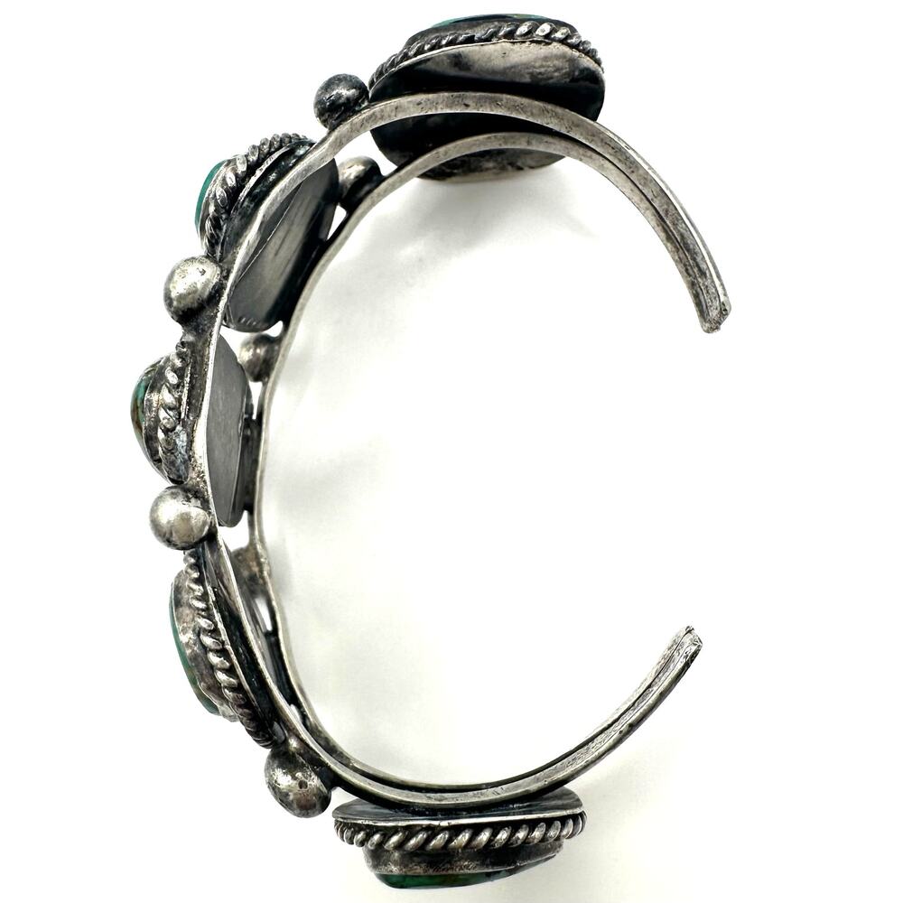 Navajo Native American vintage sterling silver 5 green turquoise cuff bracelet - Picture 8 of 10